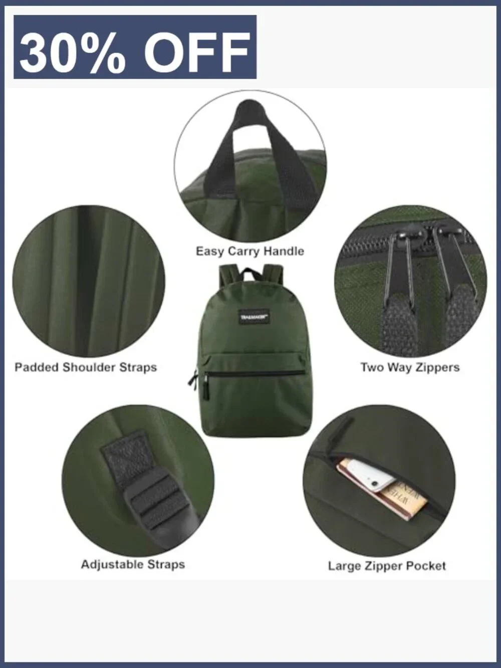 Classic 17in Backpack with Padded Straps for School
